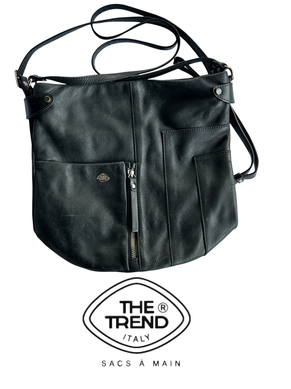 Italy Black Genuine Leather Backpack Bag